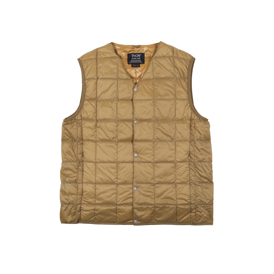 Tops 432HZ | Taion V-Neck Button Inner Down Vest Taion-001 Beige