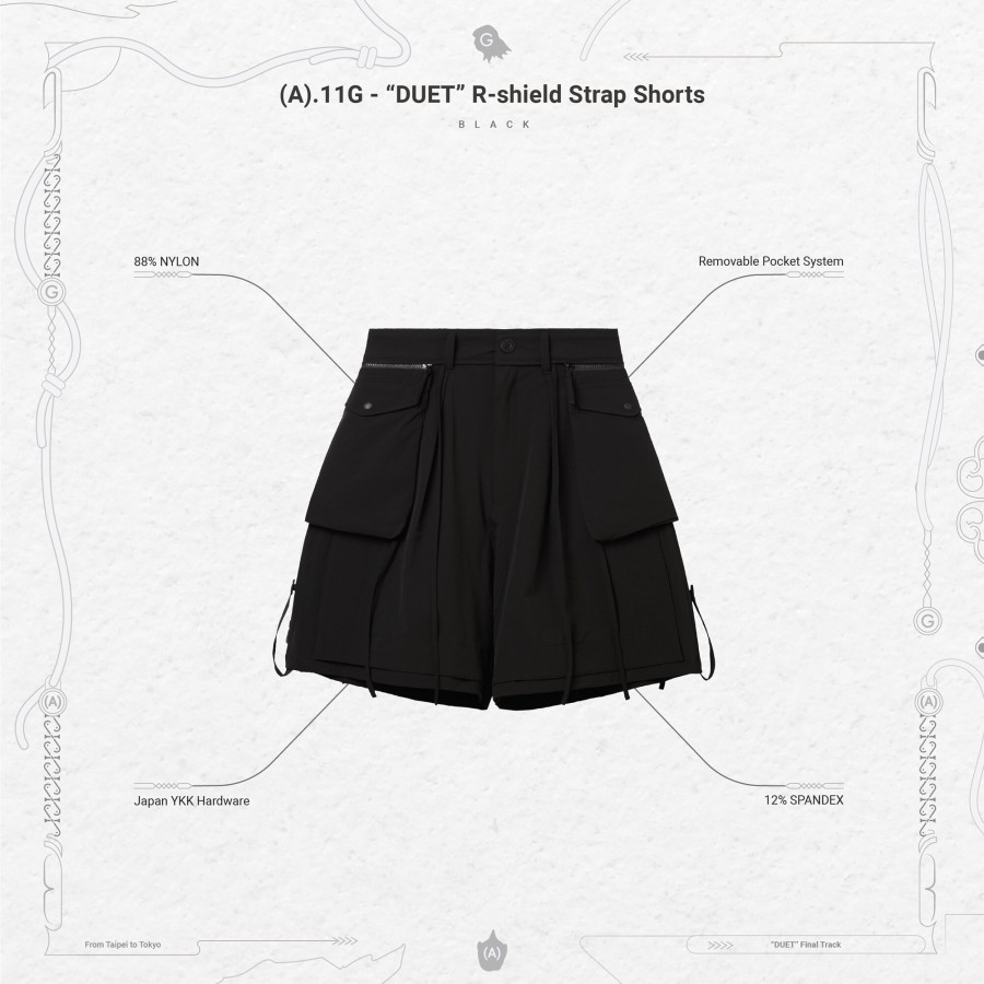 Bottoms 432HZ | Goopimade (A).11G - "Duet" R-Shield Strap Shorts - Blac