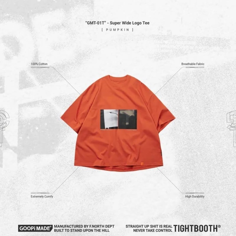 Tops 432HZ | Goopimade "Gmt-01T" - Super Wide Logo Tee - Pumpkin