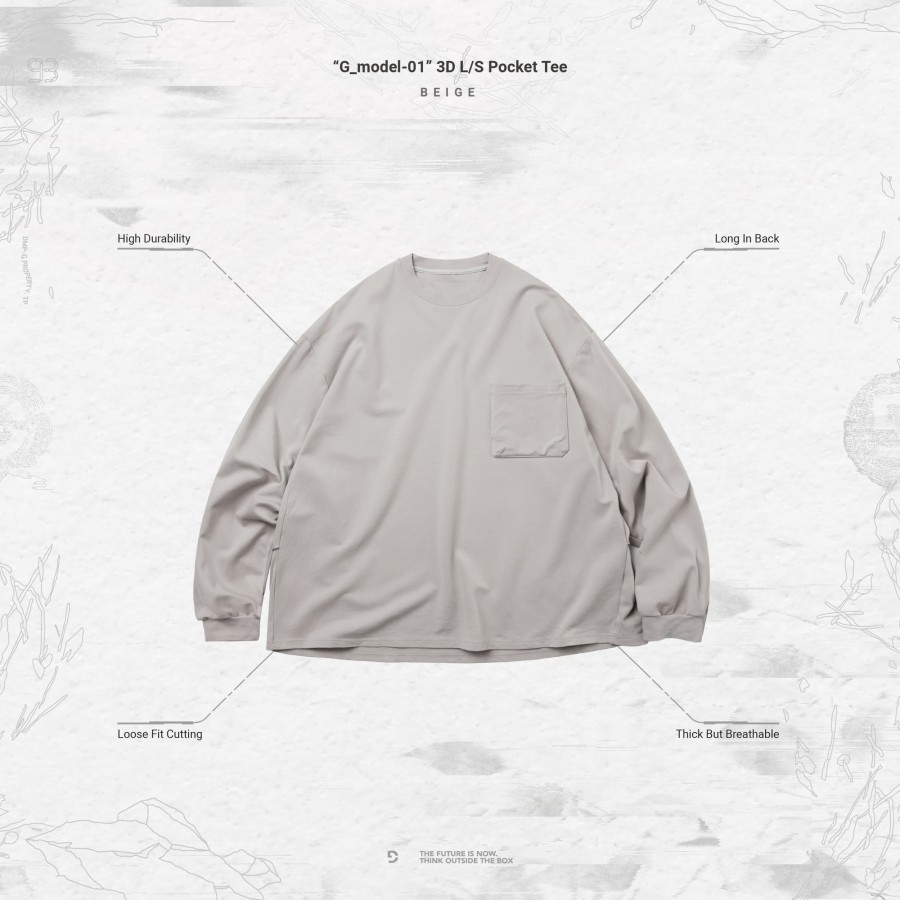 Tops 432HZ | Goopimade "G_Model-01" 3D L/S Pocket Tee - Beige