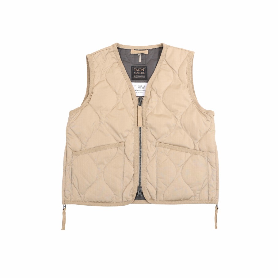 Tops 432HZ | Taion Kids Military V-Neck Zip Down Vest Taion-K001Zml-