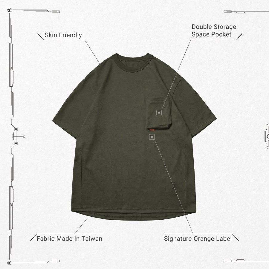 Tops 432HZ | Goopimade "Type-X" 3D-Pocket Tee - Olive