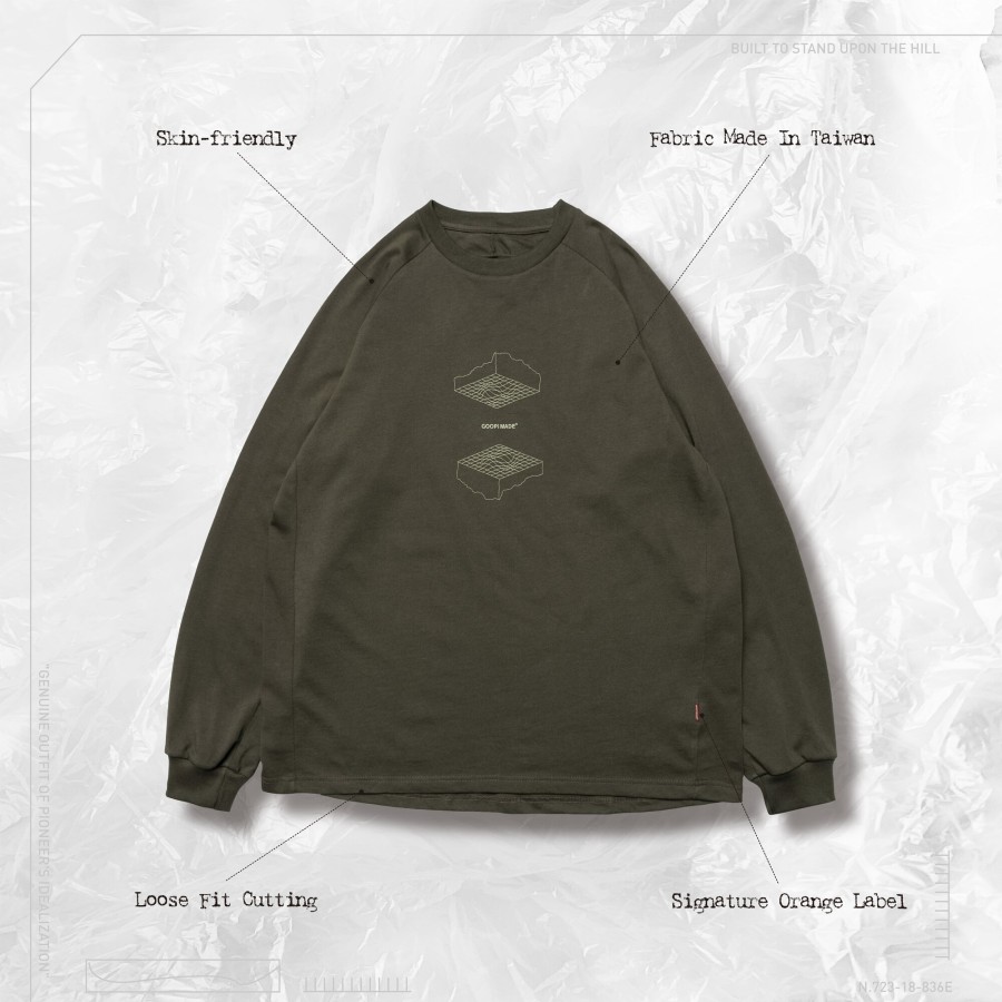 Tops 432HZ | Goopimade Fl-03 Upside Down L/S Tee - Olive