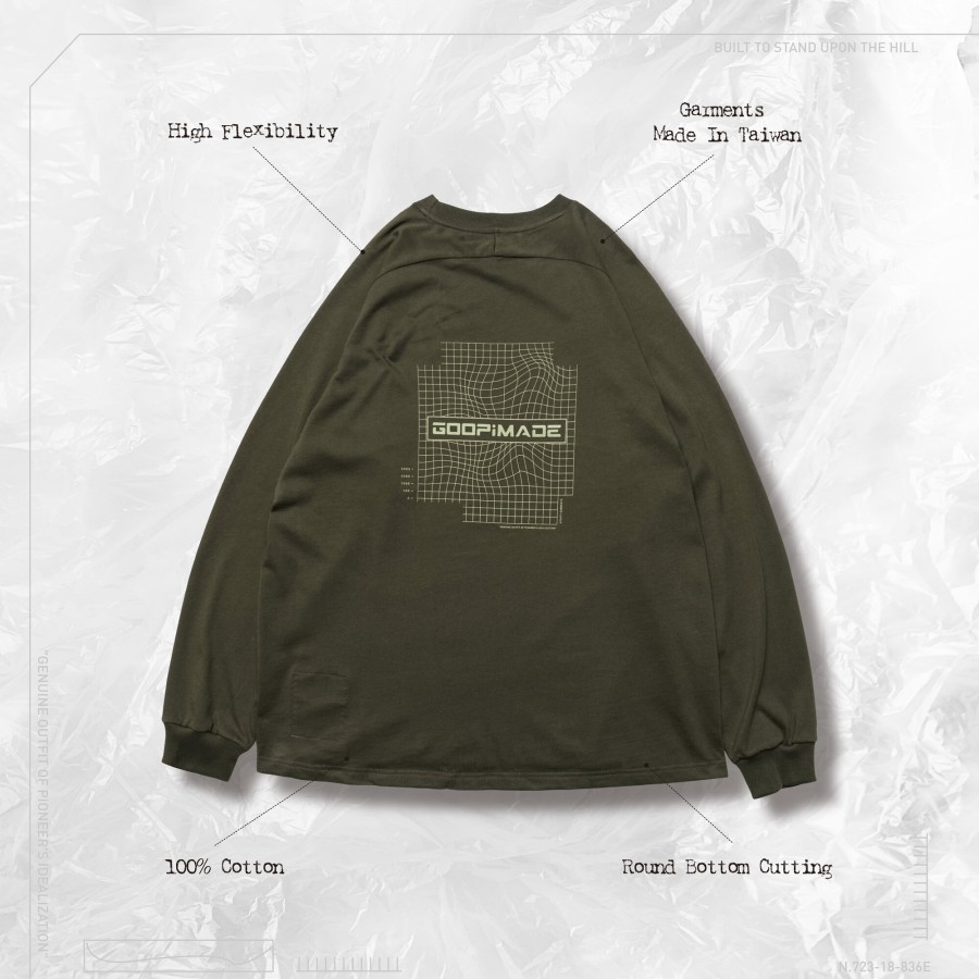 Tops 432HZ | Goopimade Fl-03 Upside Down L/S Tee - Olive