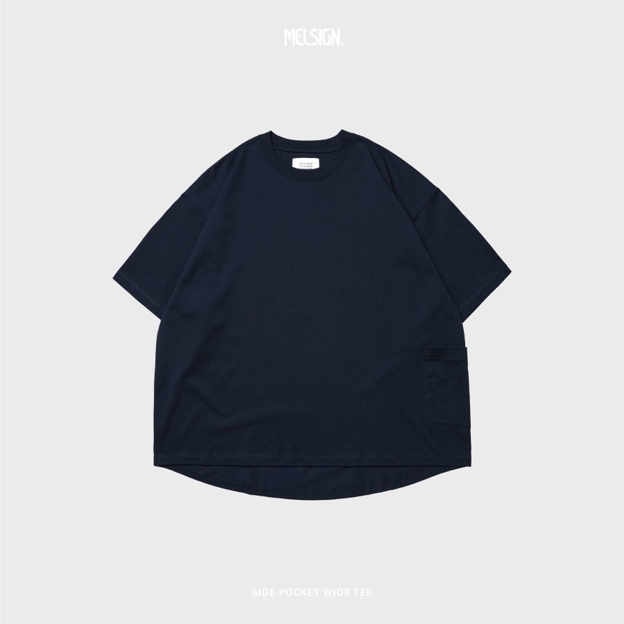 Tops 432HZ | Melsign - Side Pocket Wide Tee - Navy