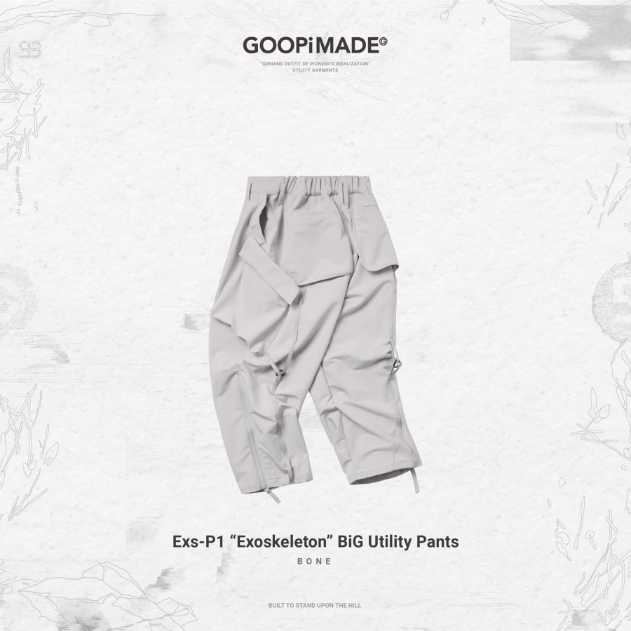 Bottoms 432HZ | Goopimade Exs-P1 "Exoskeleton" Big Utility Pants - Bone