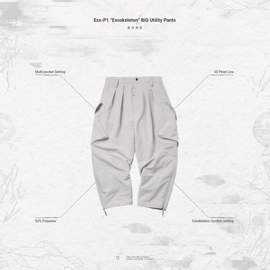 Bottoms 432HZ | Goopimade Exs-P1 "Exoskeleton" Big Utility Pants - Bone