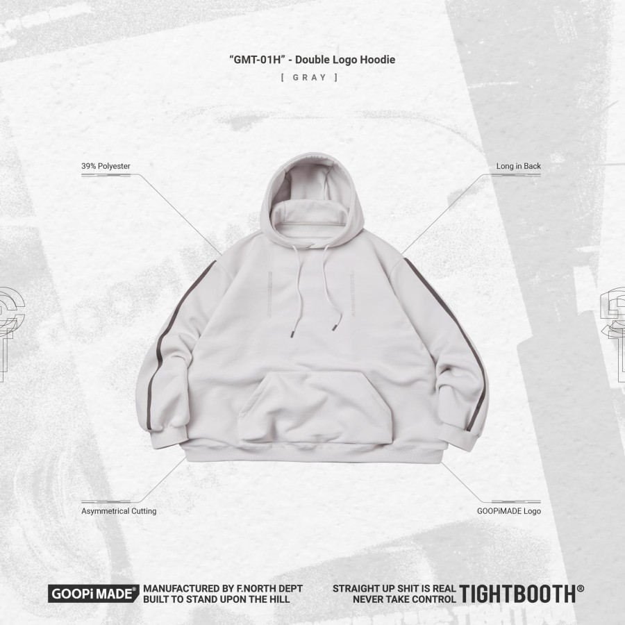 Tops 432HZ | Goopimade "Gmt-01H" - Double Logo Hoodie - Gray