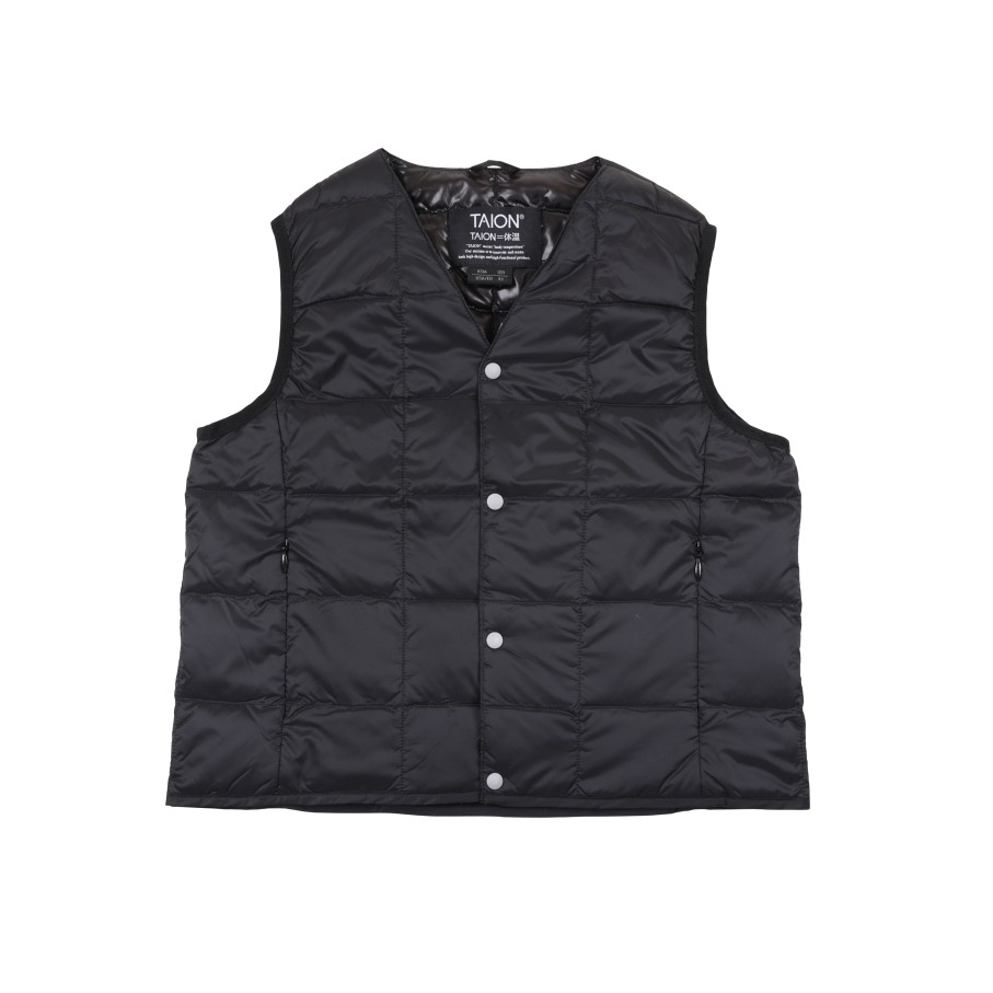 Tops 432HZ | Taion Kids V-Neck Button Down Vest Taion-K001 Black