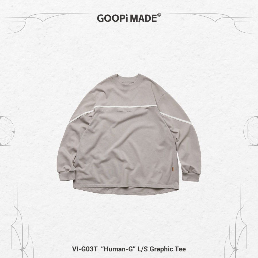 Tops 432HZ | Goopimade Vi-G03T "Human-G" L/S Graphic Tee - Taupe