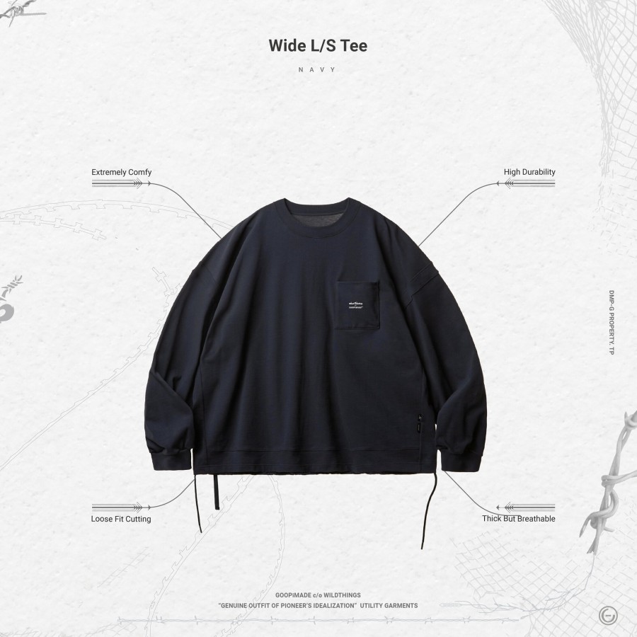 Tops 432HZ | Goopimade Wide L/S Tee - Navy