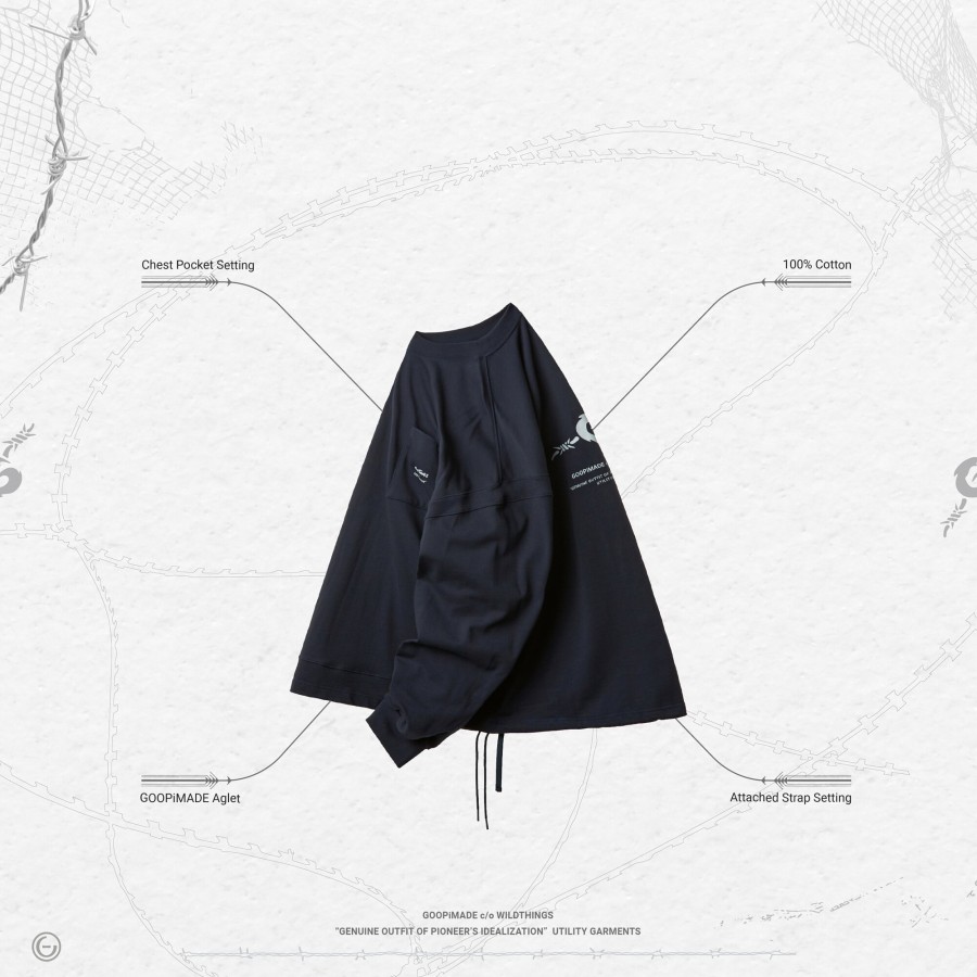 Tops 432HZ | Goopimade Wide L/S Tee - Navy