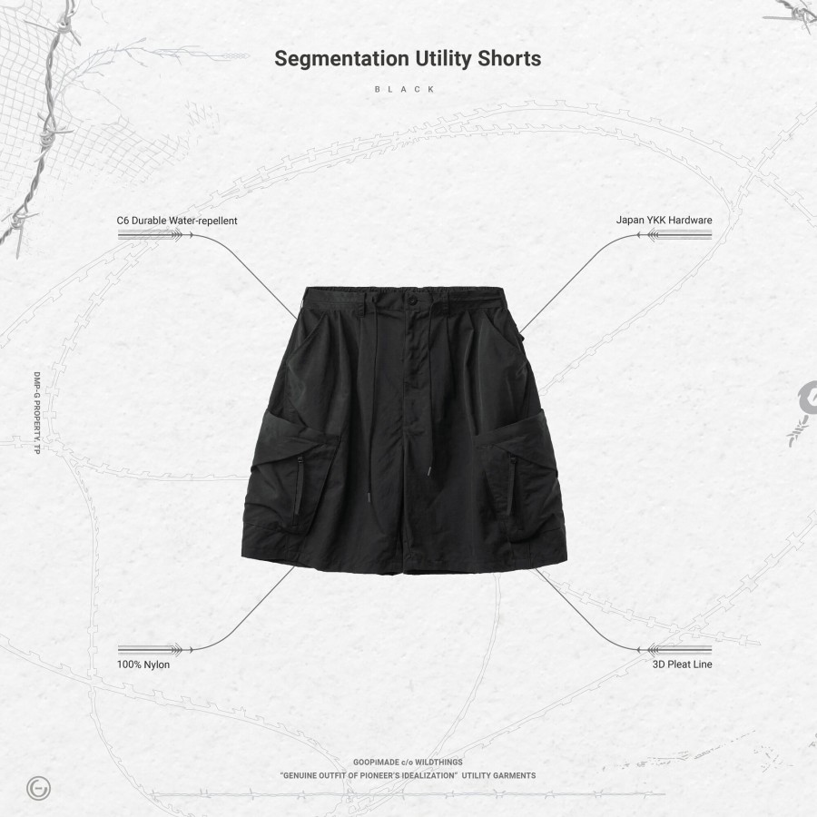 Bottoms 432HZ | Goopimade Segmentation Utility Shorts - Black