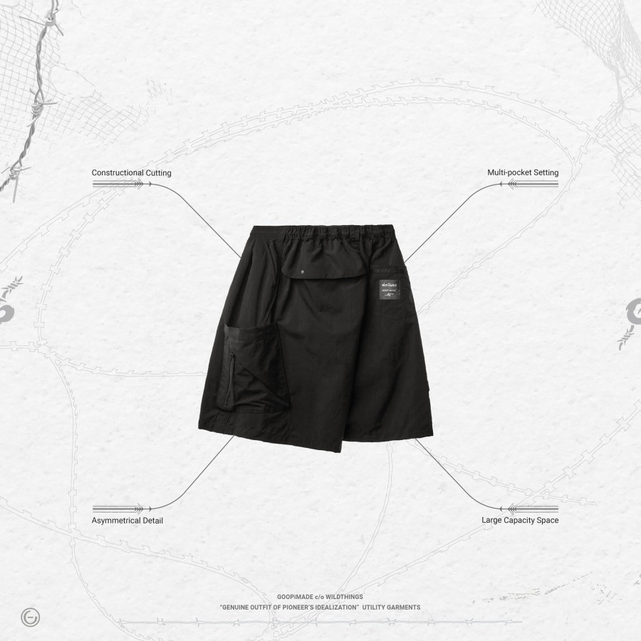 Bottoms 432HZ | Goopimade Segmentation Utility Shorts - Black