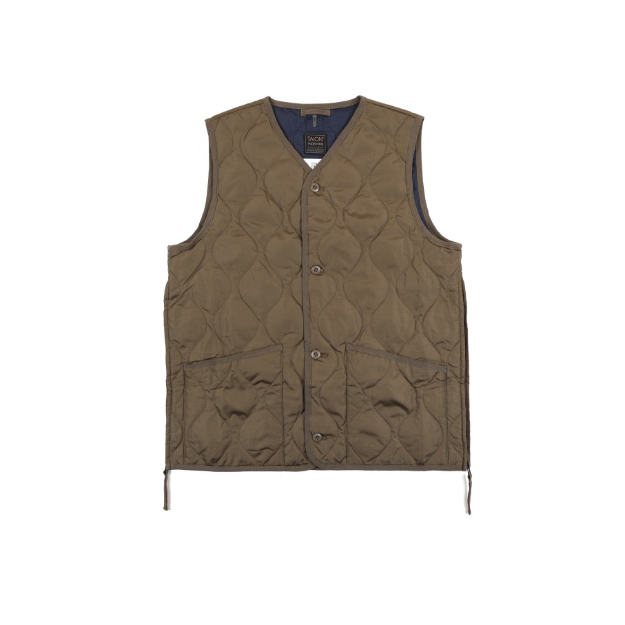 Tops 432HZ | Taion Military V-Neck Button Down Vest Taion-001Bml-1 B