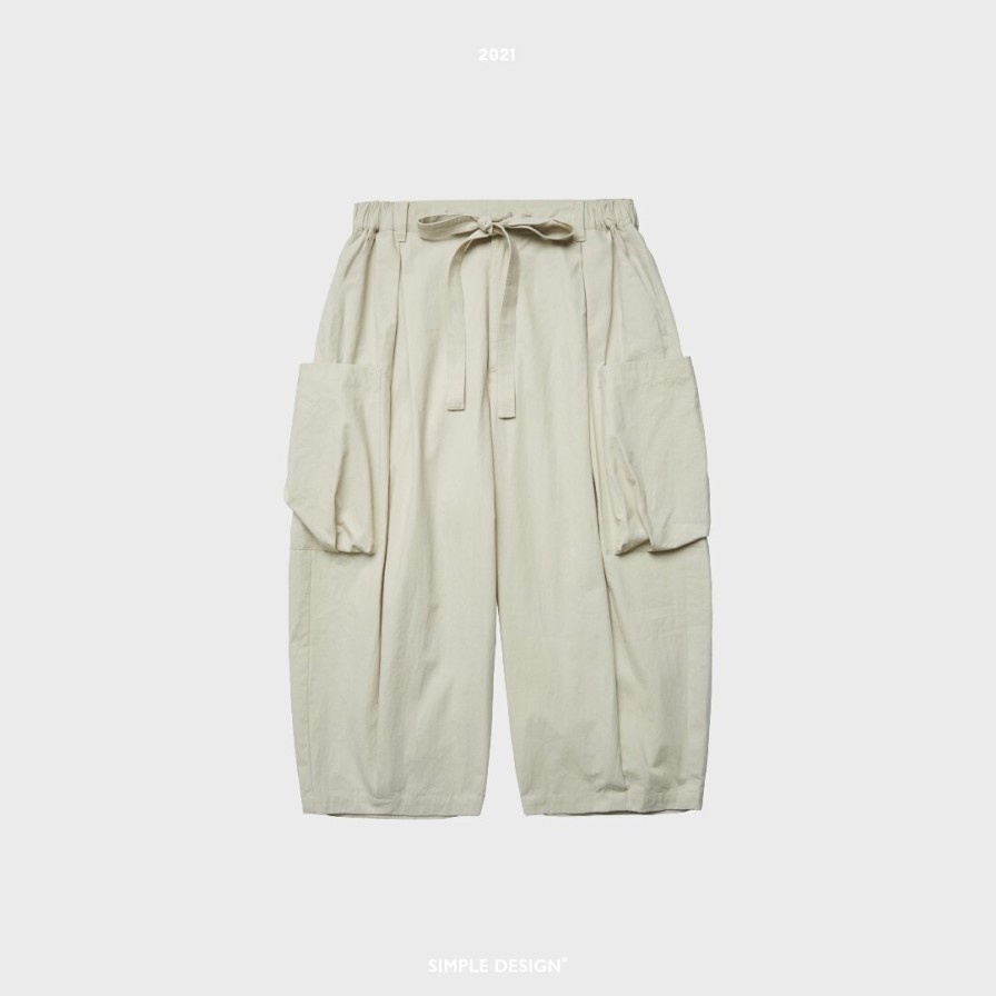 Bottoms 432HZ | Simple Design - Strap Washed Cargo Pants V2 - Ivory