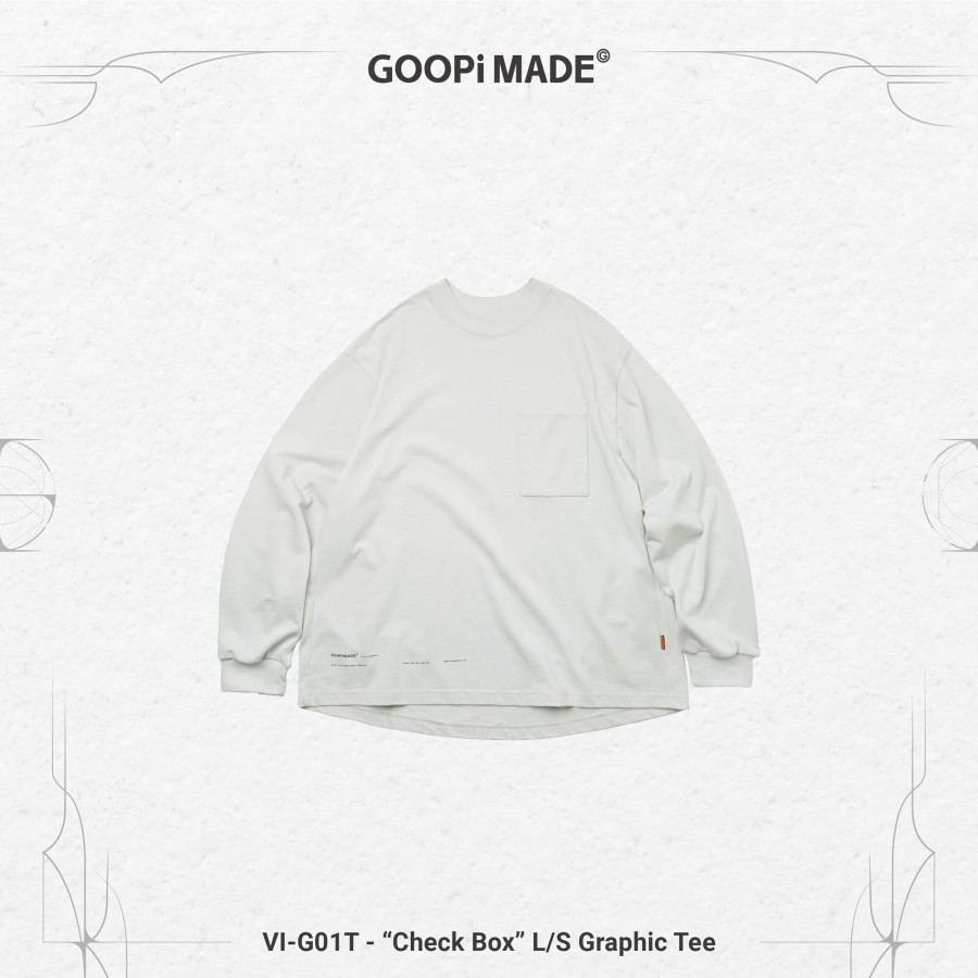 Tops 432HZ | Goopimade Vi-G01T - "Check Box" L/S Graphic Tee - Fog