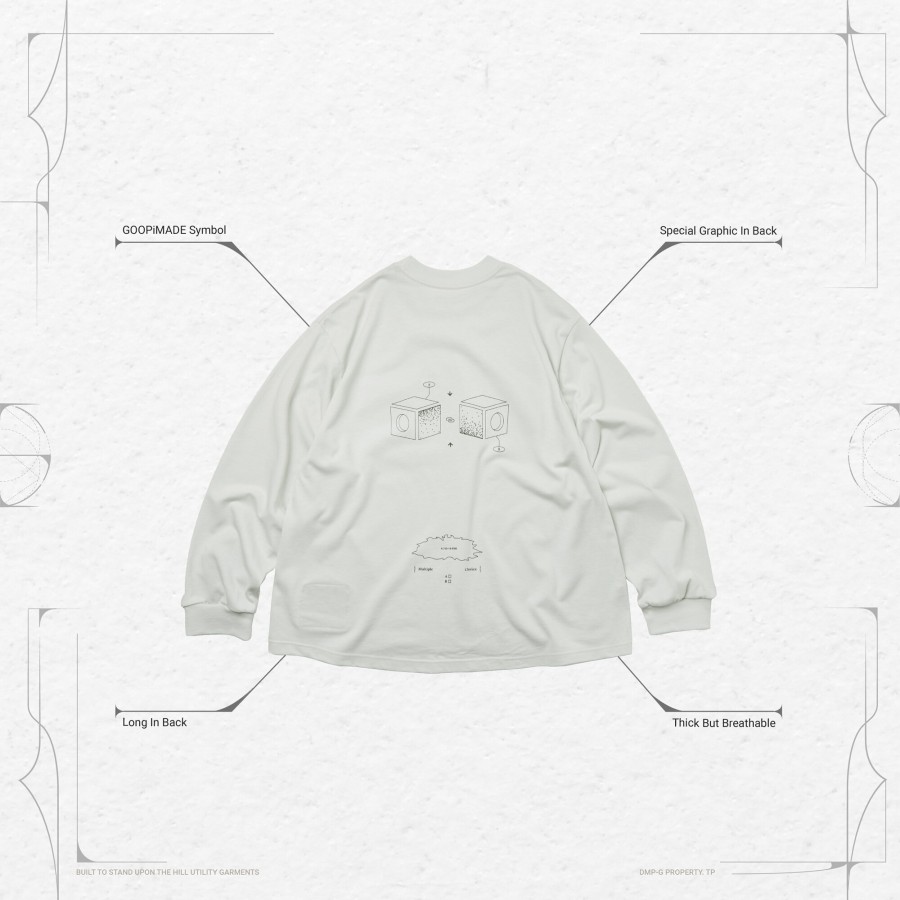 Tops 432HZ | Goopimade Vi-G01T - "Check Box" L/S Graphic Tee - Fog