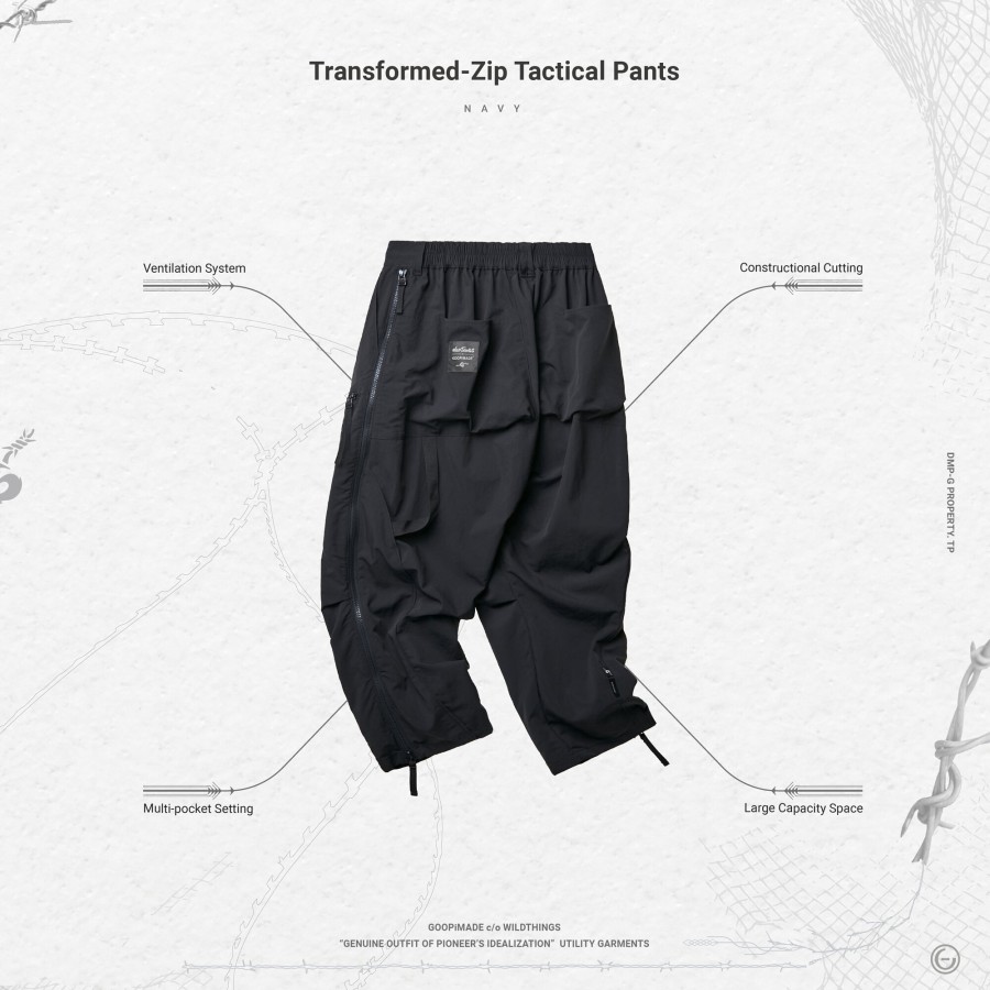 Bottoms 432HZ | Goopimade Transformed-Zip Tactical Pants - Navy