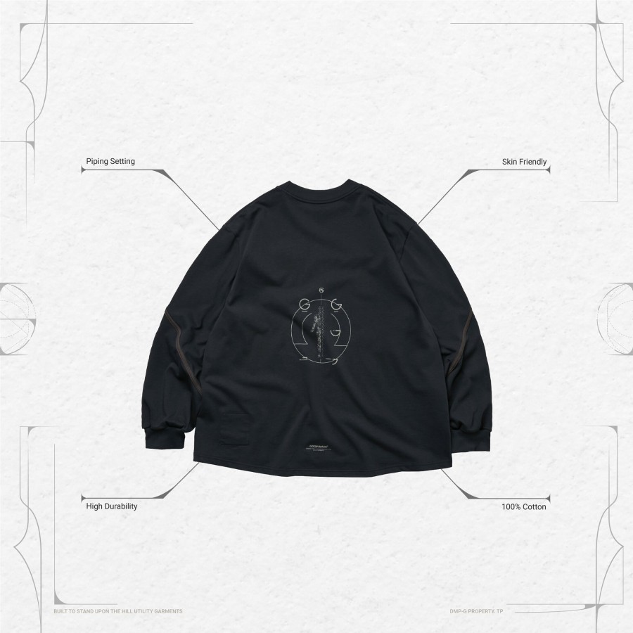 Tops 432HZ | Goopimade Vi-G03T "Human-G" L/S Graphic Tee - Navy