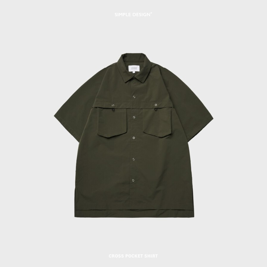 Tops 432HZ | Simple Design - Cross Pocket Shirt - Olive