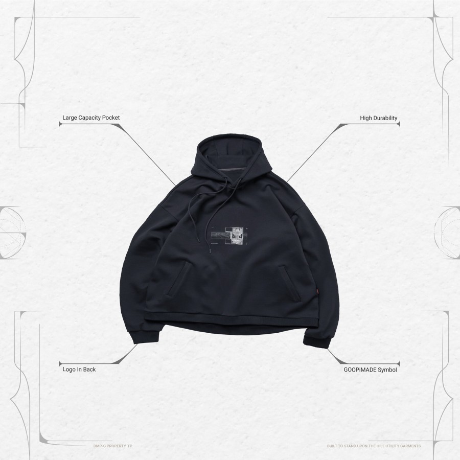 Tops 432HZ | Goopimade Vi-X03H - "Misty Poet" Logo Hoodie - Bathyal