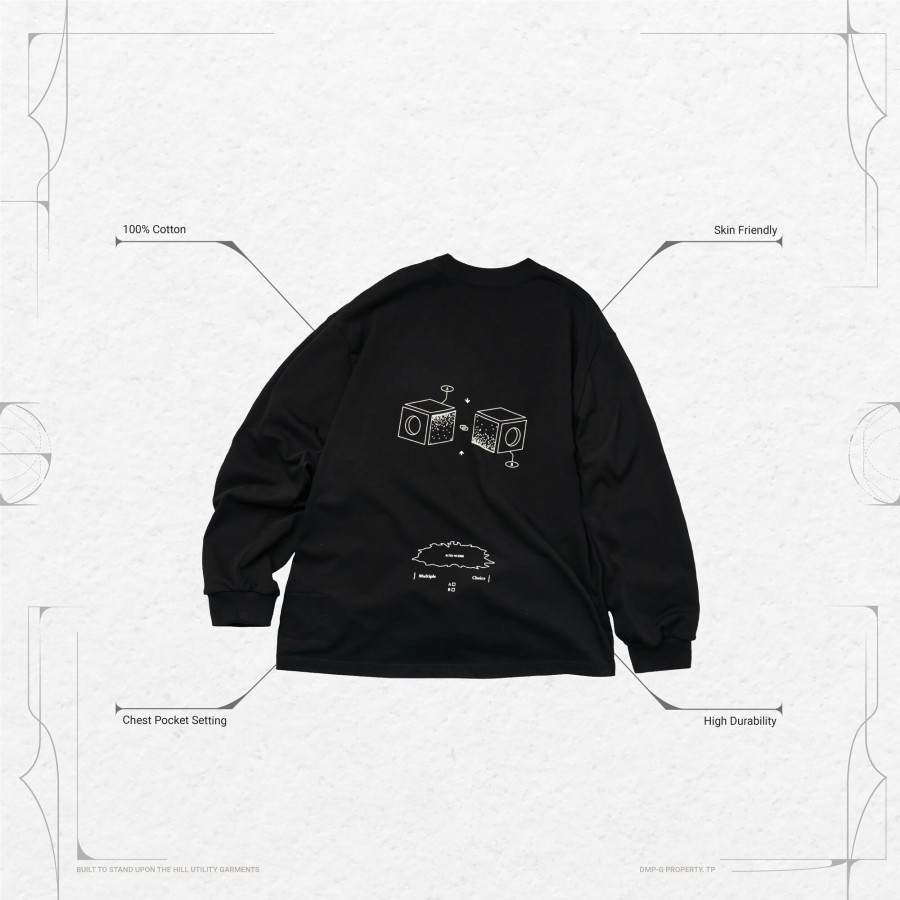 Tops 432HZ | Goopimade Vi-G01T - "Check Box" L/S Graphic Tee - Black