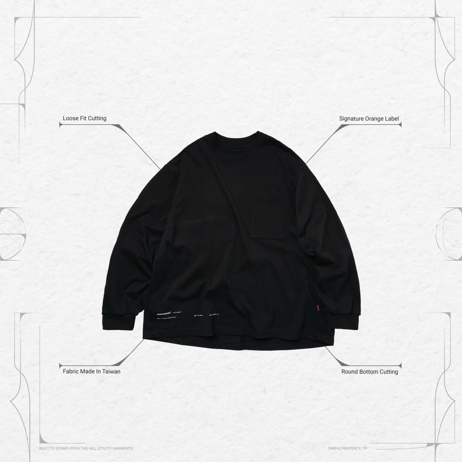 Tops 432HZ | Goopimade Vi-G01T - "Check Box" L/S Graphic Tee - Black