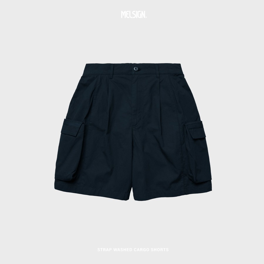 Bottoms 432HZ | Melsign - Strap Washed Cargo Shorts - Navy