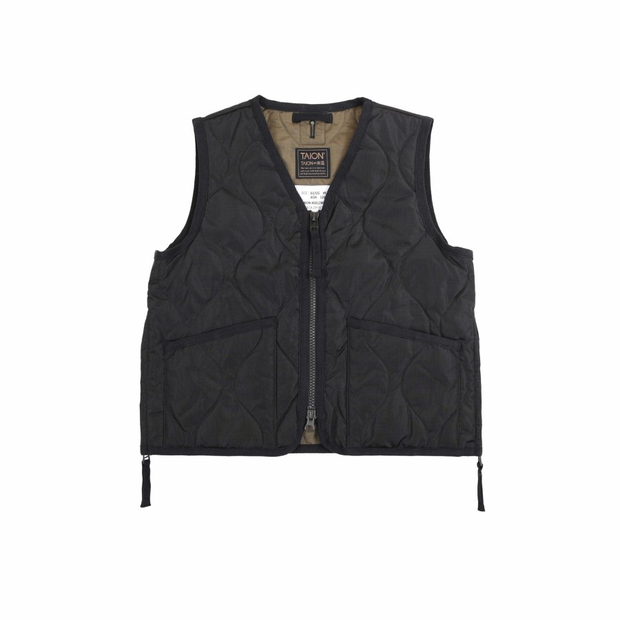 Tops 432HZ | Taion Kids Mili V-Neck Button Down Vest Taion-K001 Blac