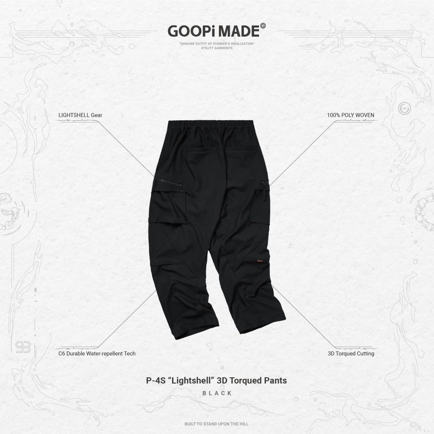 Bottoms 432HZ | Goopimade P-4S "Lightshell" 3D Torqued Pants - Black