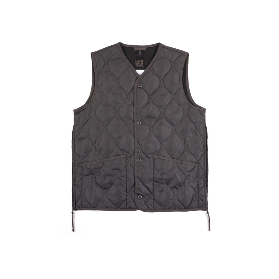 Tops 432HZ | Taion Military V-Neck Button Down Vest Taion-001Bml-1 B