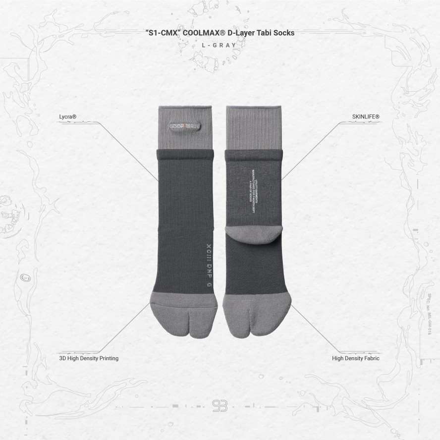 Accessories 432HZ | Goopimade "S1-Cmx" Coolmax® D-Layer Tabi Socks - L-Gray