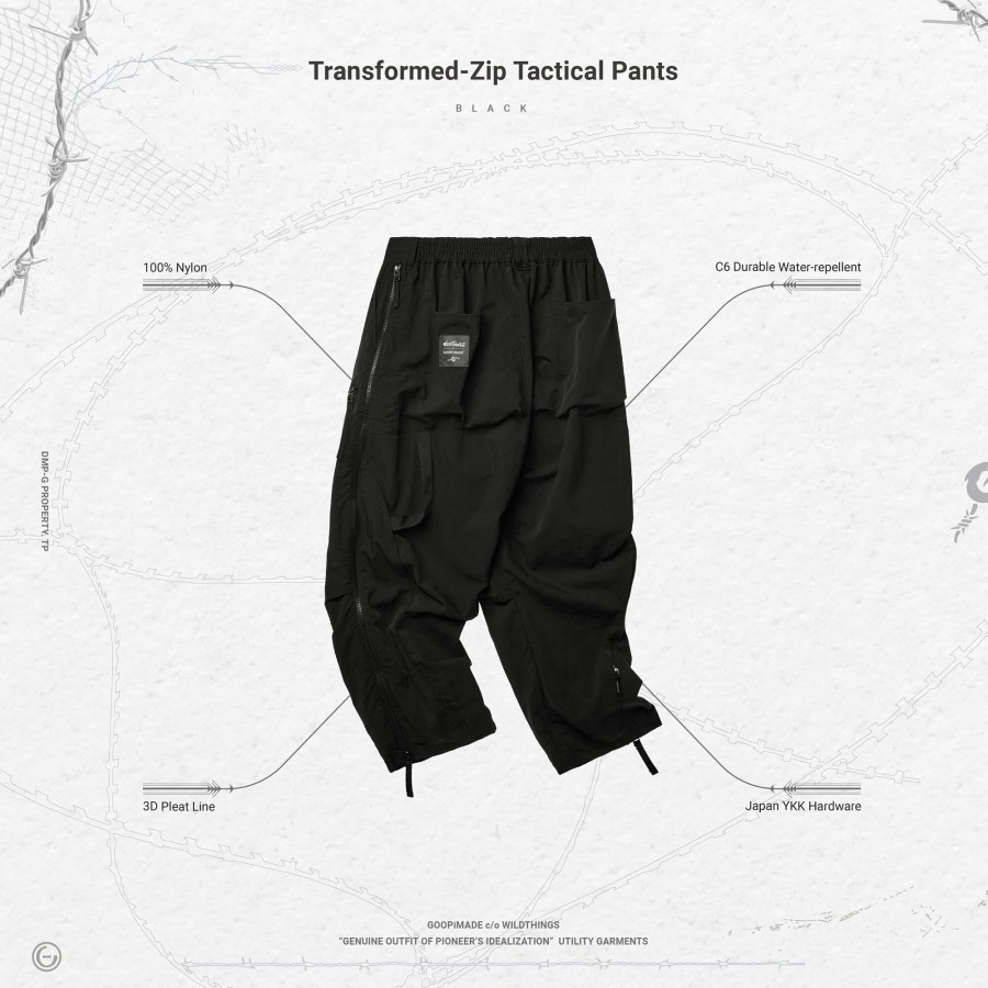 Bottoms 432HZ | Goopimade Transformed-Zip Tactical Pants - Black