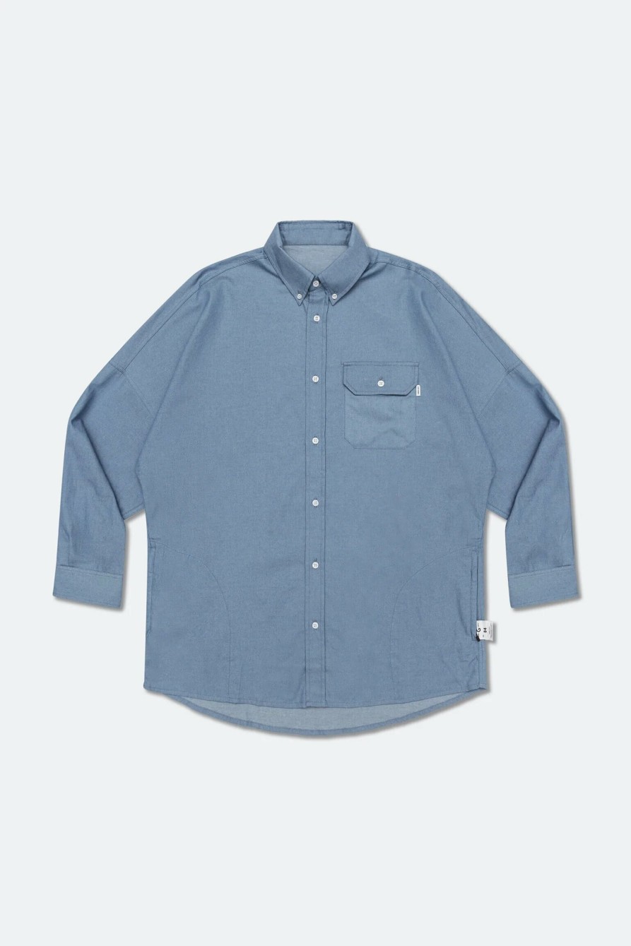 Tops 432HZ | Grocery "St-007" Oversized Chambray Shirt Gro0066 Blue