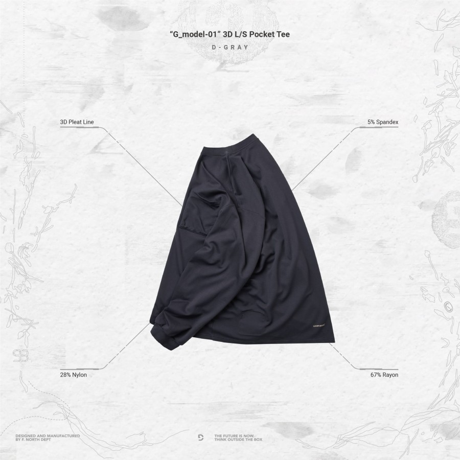 Tops 432HZ | Goopimade "G_Model-01" 3D L/S Pocket Tee - D-Gray