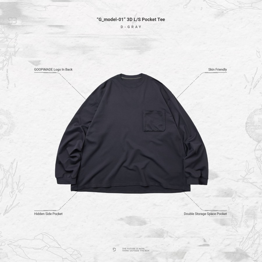 Tops 432HZ | Goopimade "G_Model-01" 3D L/S Pocket Tee - D-Gray