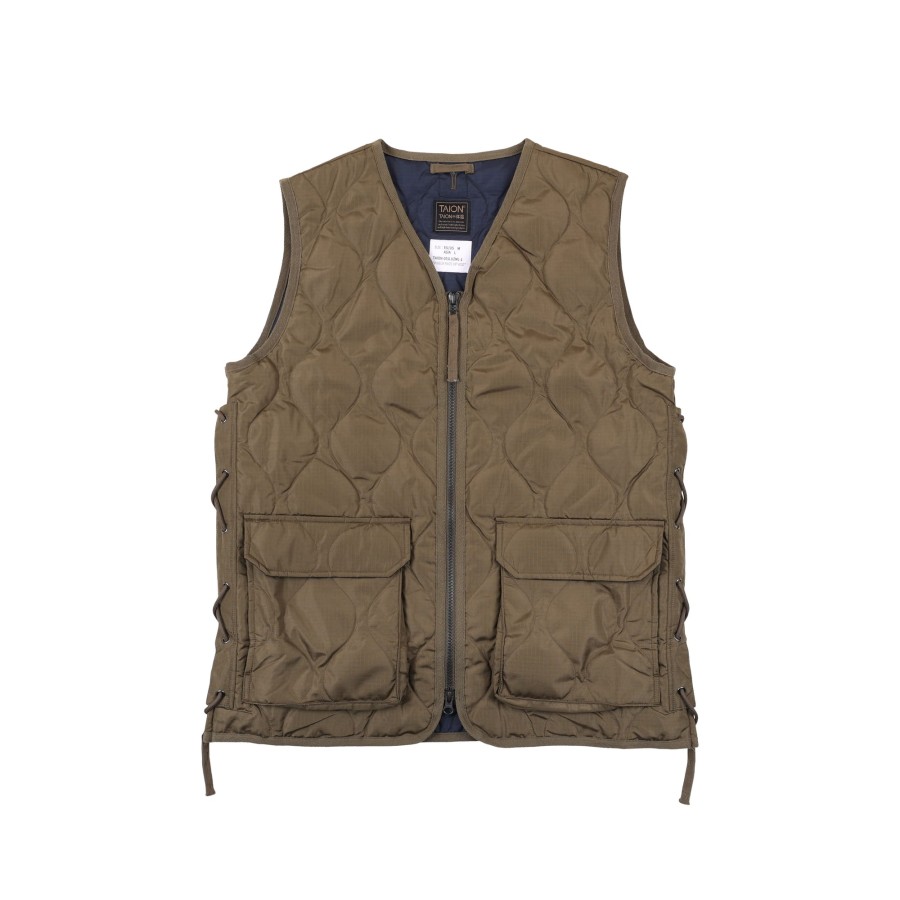 Tops 432HZ | Taion Military V Neck W Zip Lace Up Down Vest Taion-001