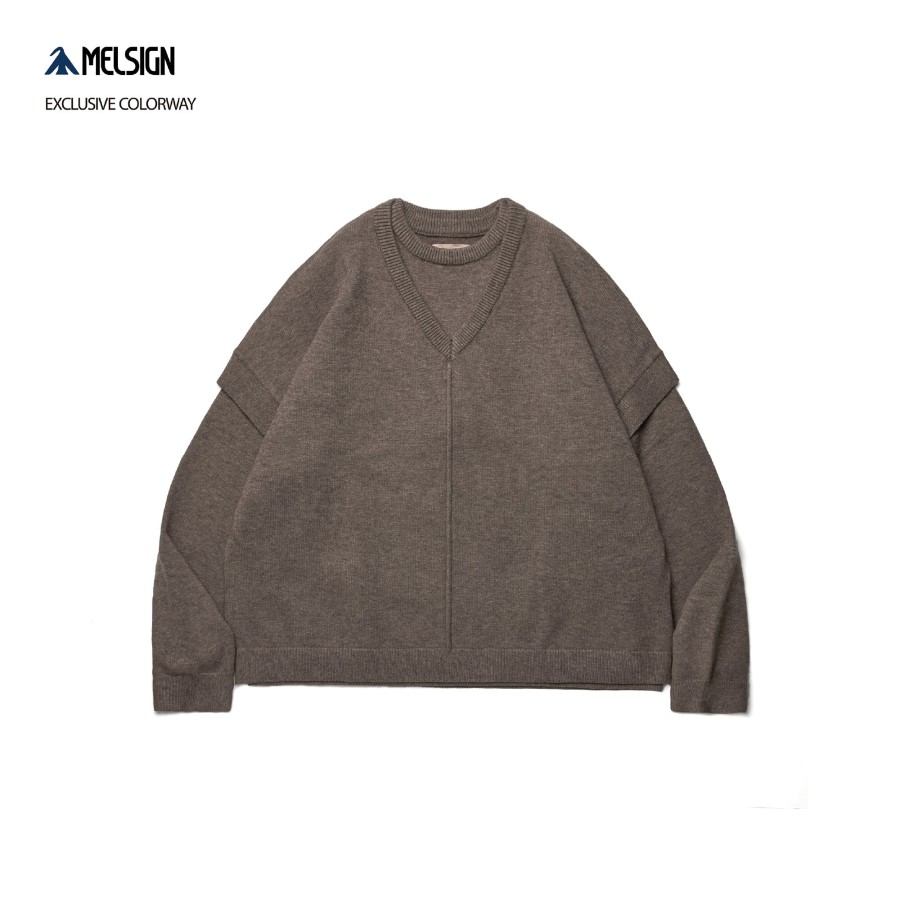 Tops 432HZ | Melsign X Mouggan - 2-Piece V-Neck Knit-Sweater - Brown