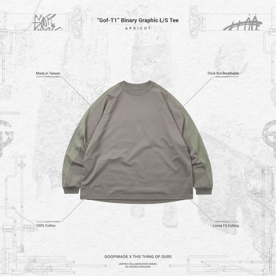 Tops 432HZ | Goopimade "Gof-T1" Binary Graphic L/S Tee - Apricot